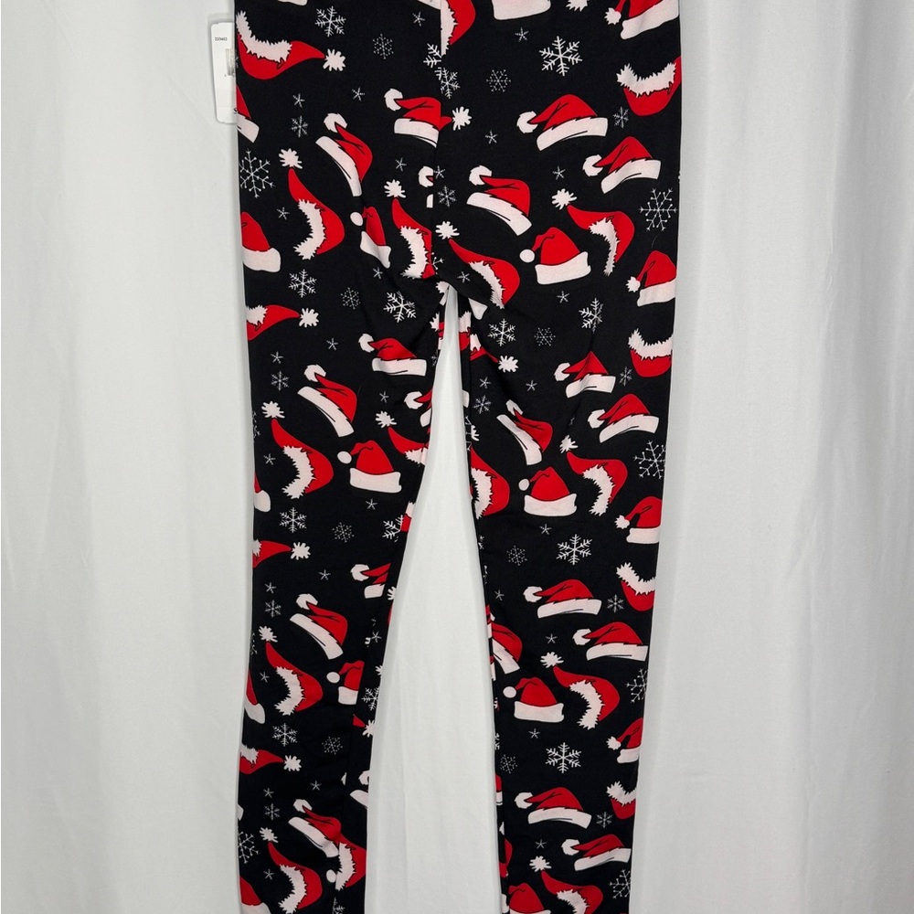 Poof! Black Leggings with Red Santa Hats - Picture 3 of 5